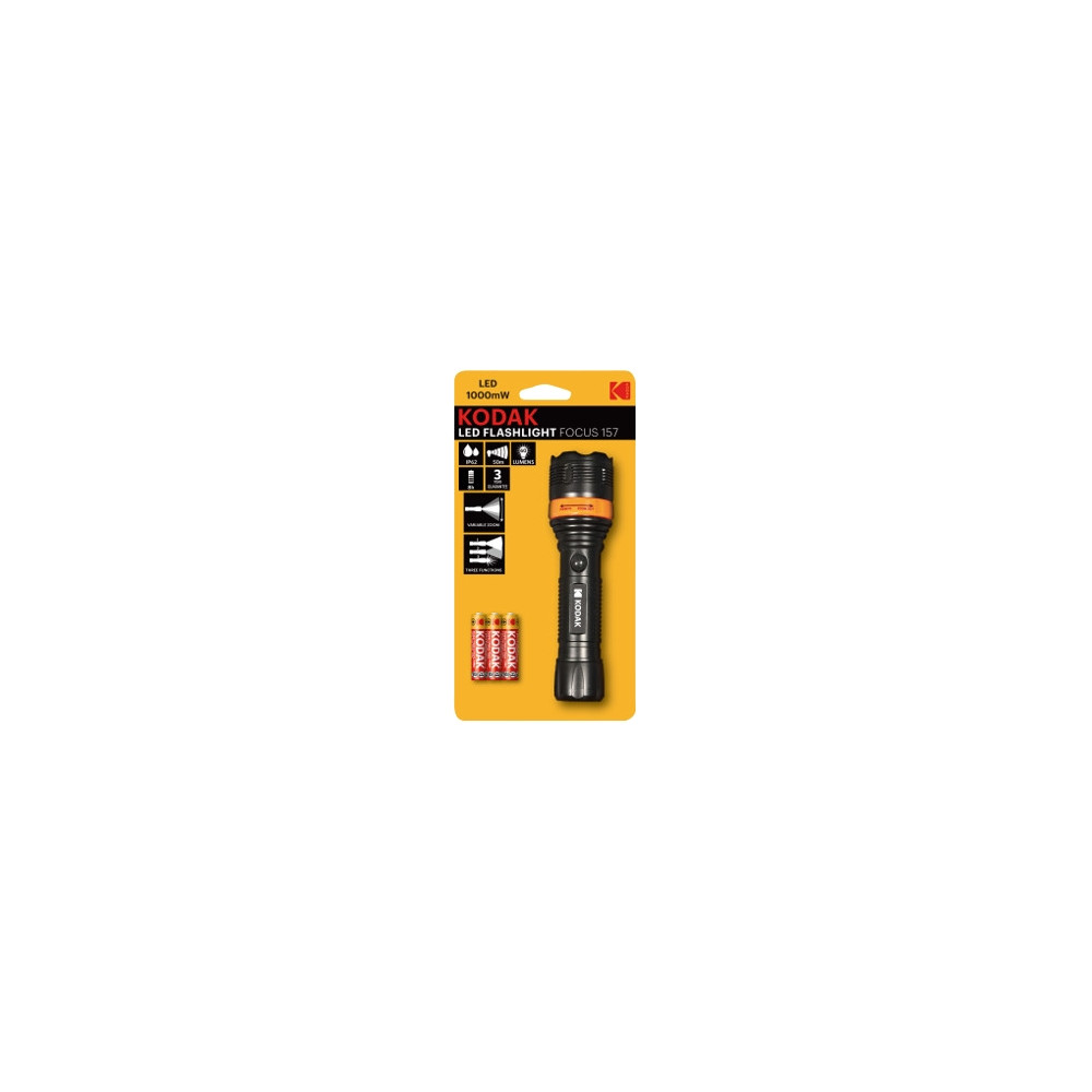 Produktbild för Kodak ficklampa turism LED Focus 157 60lm IP62 zoom + 3 batt...