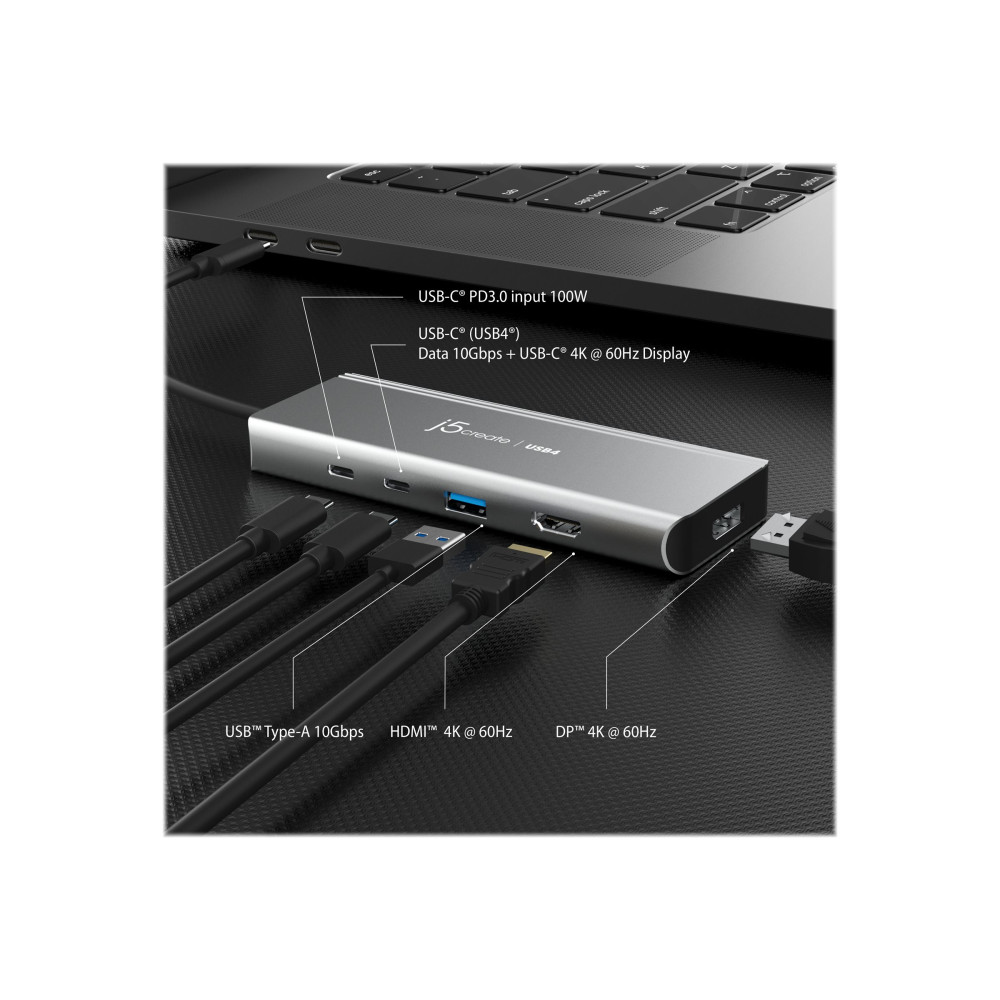 Produktbild för j5create JCD401 - dockningsstation - USB-C / USB4 / Thunderbolt 3 / Thunderbolt 4 - HDMI, DP, USB-C