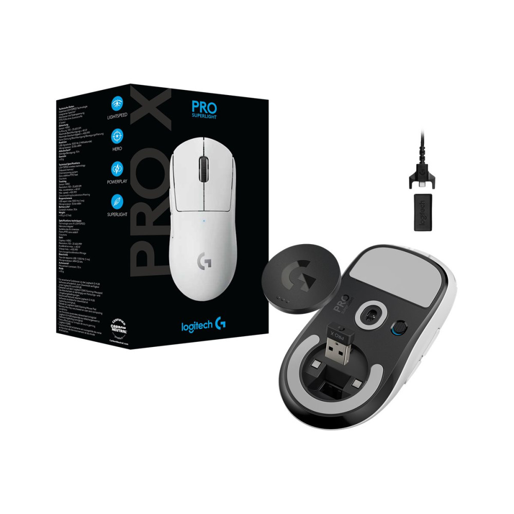 Produktbild för Logitech PRO X SUPERLIGHT Wireless Gaming Mouse - mus - 2.4 GHz - vit