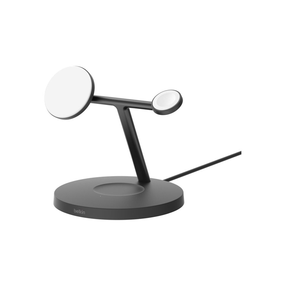Produktbild för Belkin BoostCharge Pro 3-in-1 trådlöst laddställ - med Qi2 - + växelströmsadapter - 15 Watt