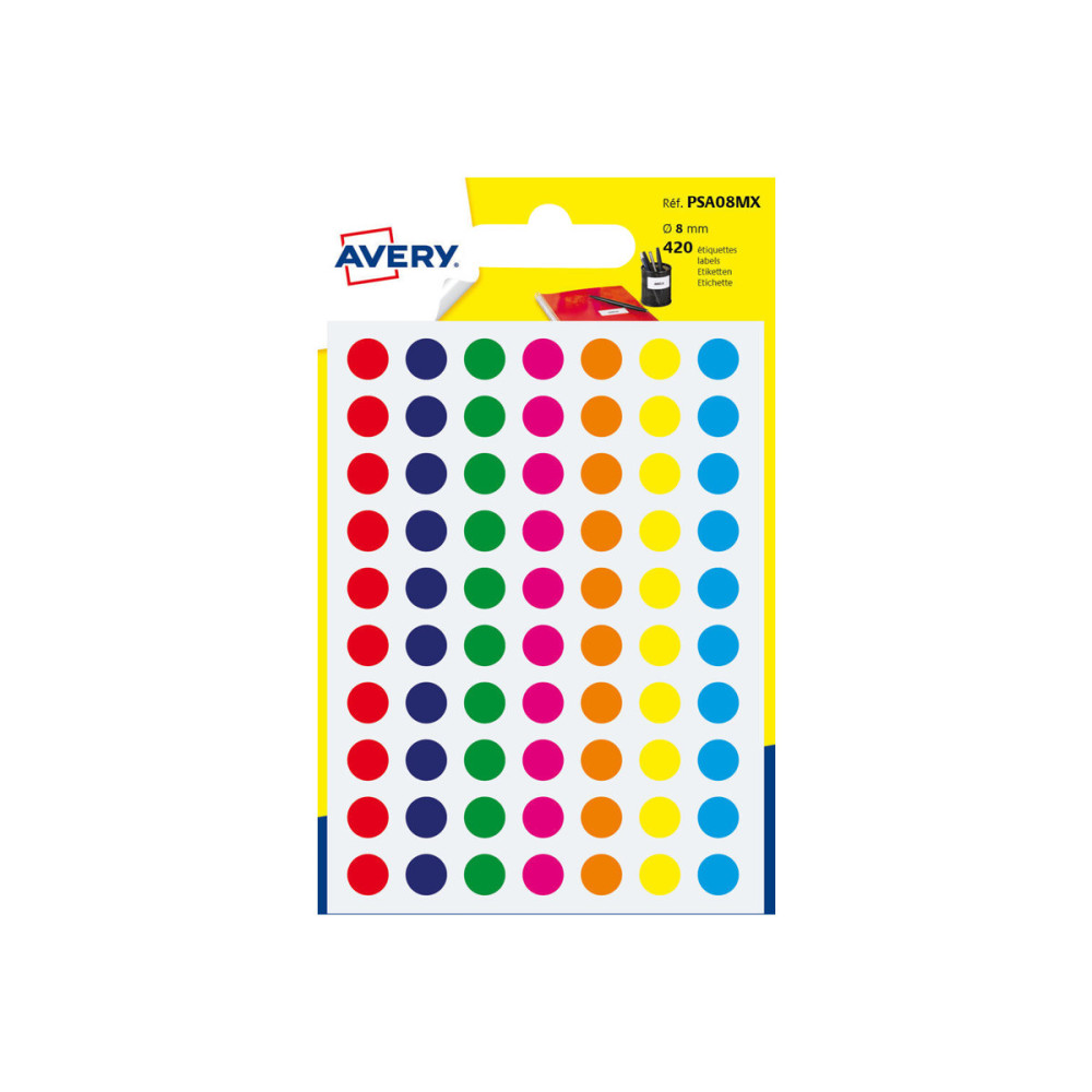 Produktbild för Avery - självhäftande färgkodad etikett - blandade färger (paket om 420)