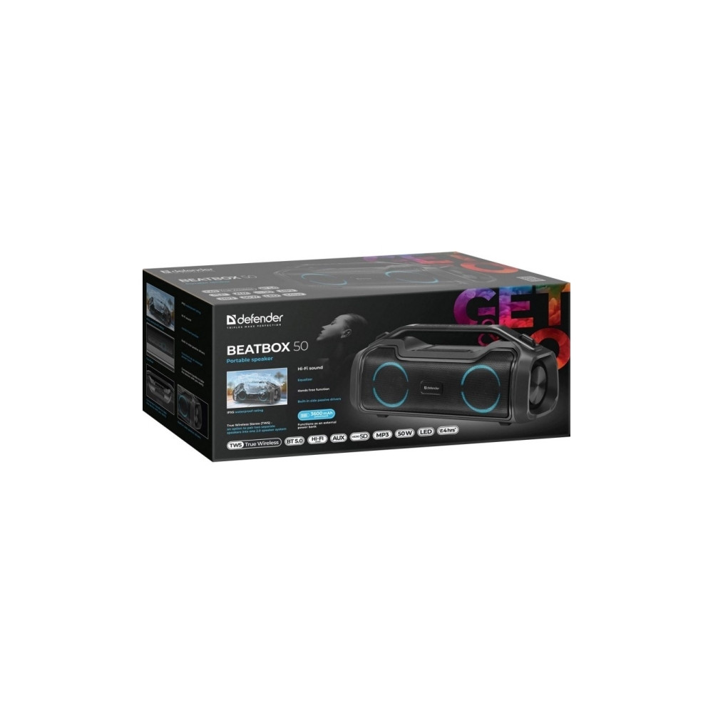 Produktbild för DEFENDER BEATBOX 50 BLUETOOTH GARSIAKARUSIS 50W BT/RGB/TF/Ty...