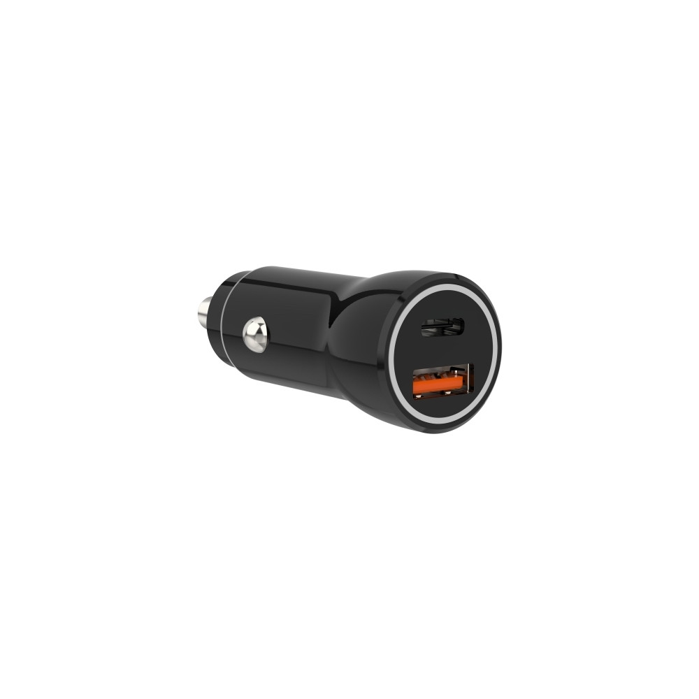 Produktbild för Sinox 12V dubbel USB bil/laddare USB A 18W + USB C 20W svart