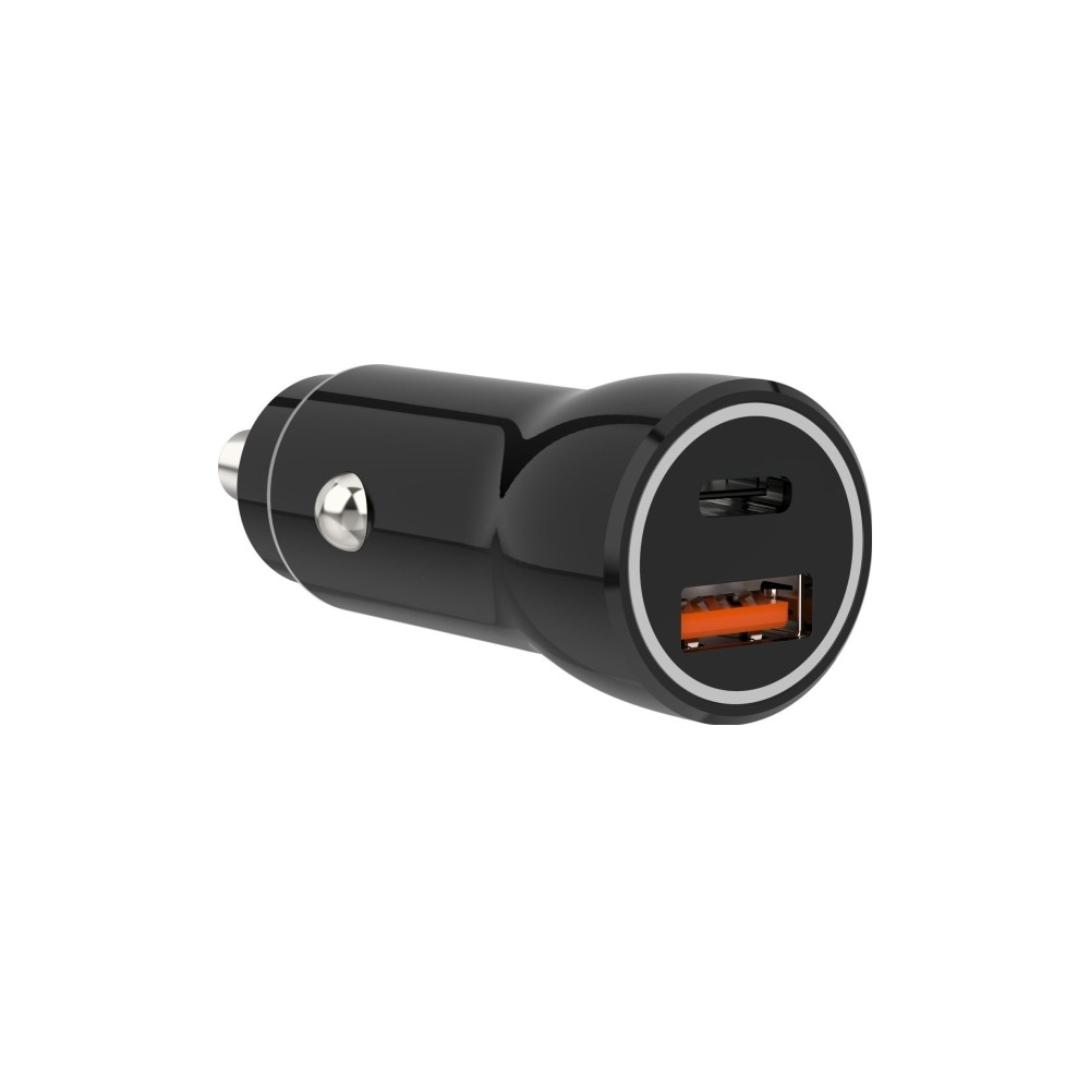 Produktbild för Sinox 12V dubbel USB bil/laddare USB A 18W + USB C 20W svart