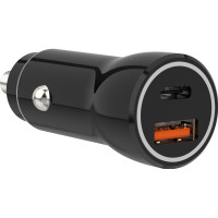 Produktbild för Sinox 12V dubbel USB bil/laddare USB A 18W + USB C 20W svart