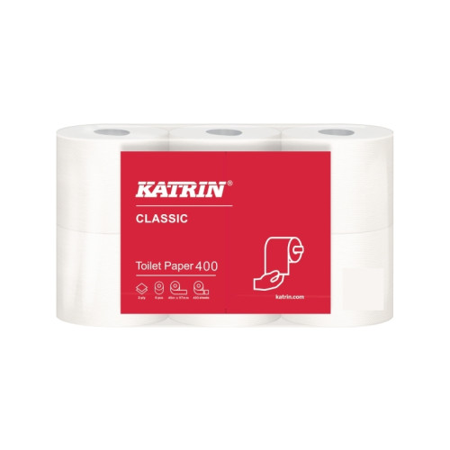 KATRIN Katrin Classic Toilet 400 - toalettpapper - 400 ark - rulle - 48 m - vit (paket om 6)