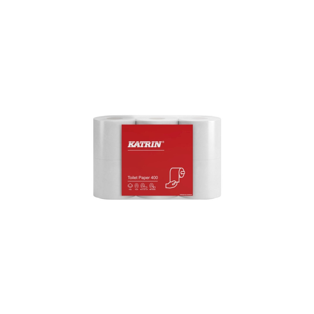 Produktbild för Katrin Classic Toilet 400 - toalettpapper - 400 ark - rulle - 48 m - vit (paket om 6)
