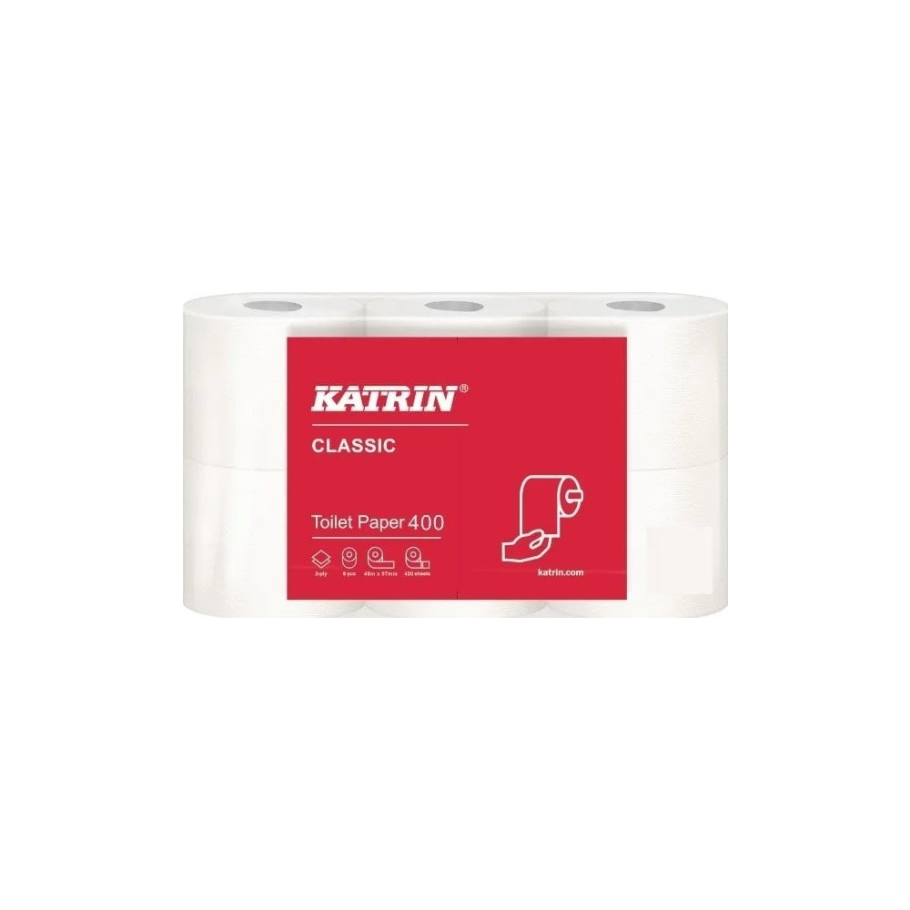 Produktbild för Katrin Classic Toilet 400 - toalettpapper - 400 ark - rulle - 48 m - vit (paket om 6)