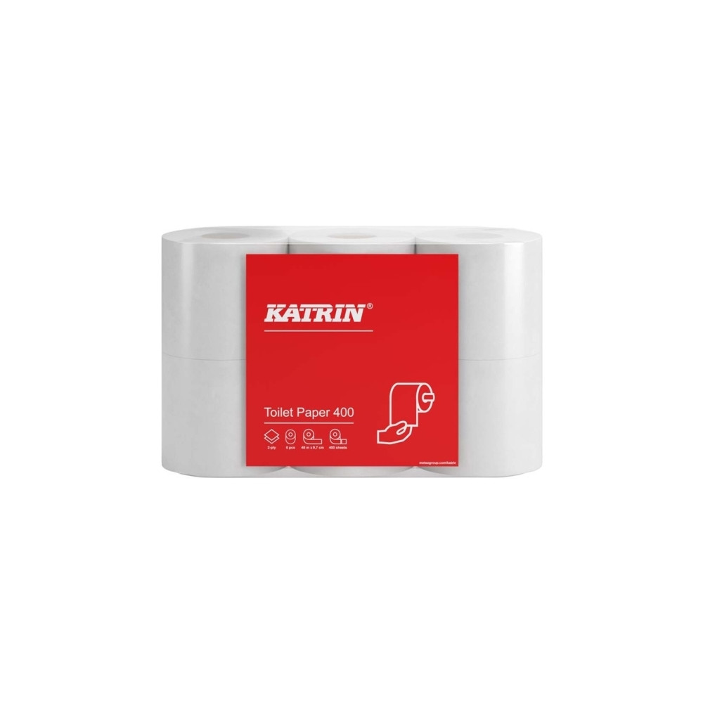 Produktbild för Katrin Classic Toilet 400 - toalettpapper - 400 ark - rulle - 48 m - vit (paket om 6)