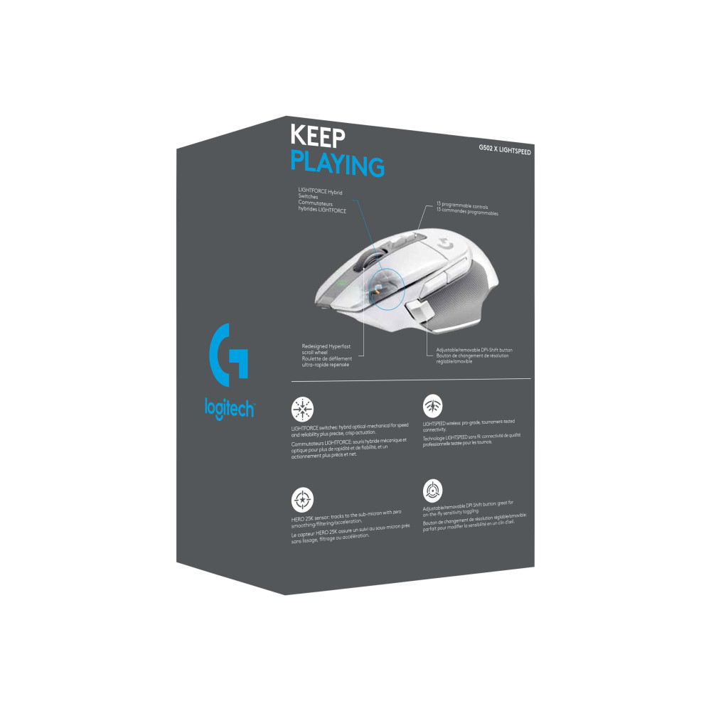 Produktbild för Logitech G G502 X LIGHTSPEED - mus - 2.4 GHz - vit