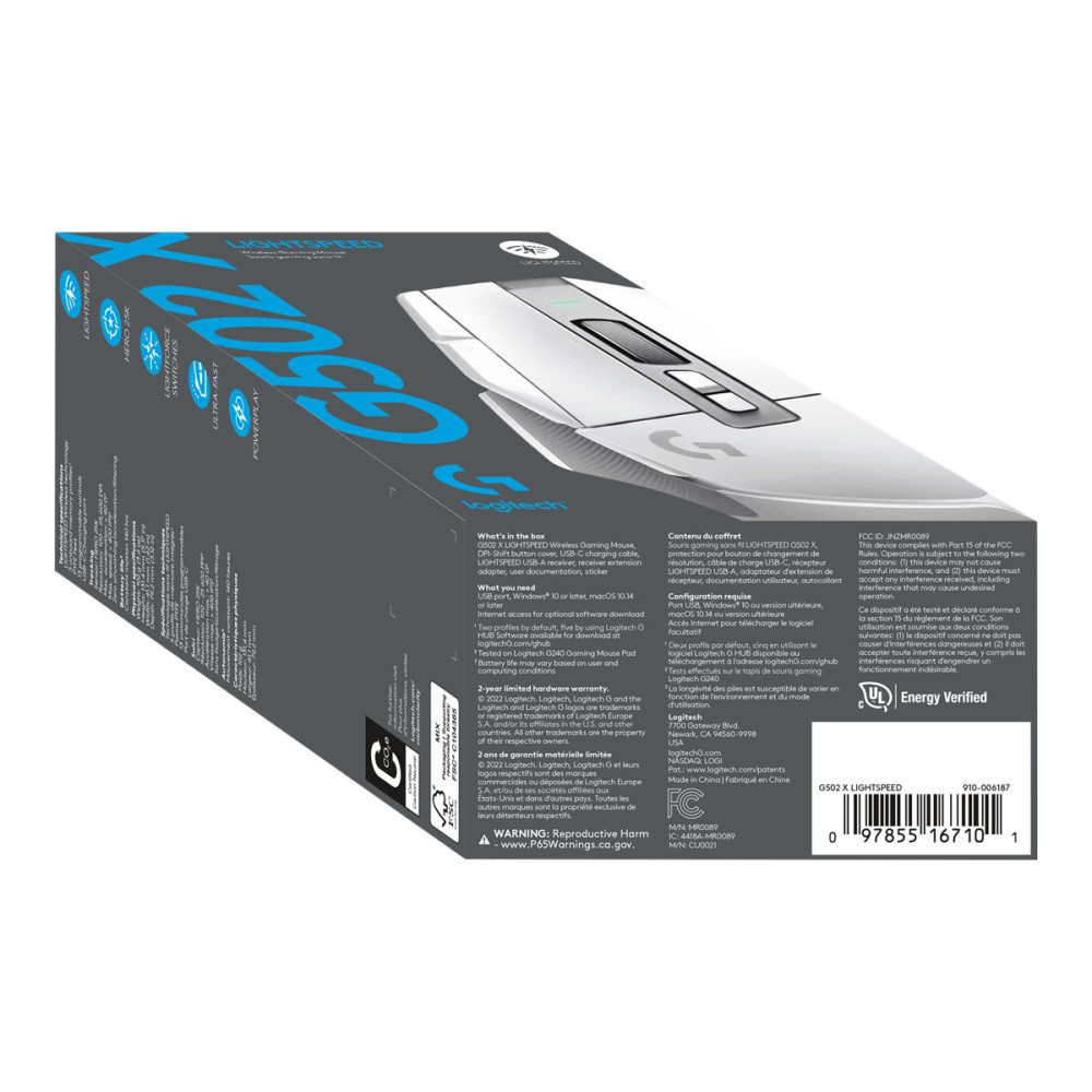 Produktbild för Logitech G G502 X LIGHTSPEED - mus - 2.4 GHz - vit