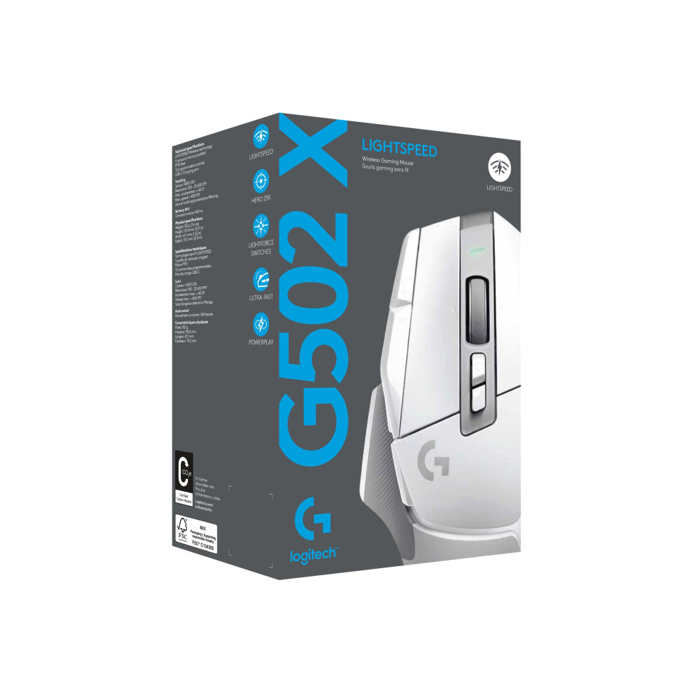Produktbild för Logitech G G502 X LIGHTSPEED - mus - 2.4 GHz - vit