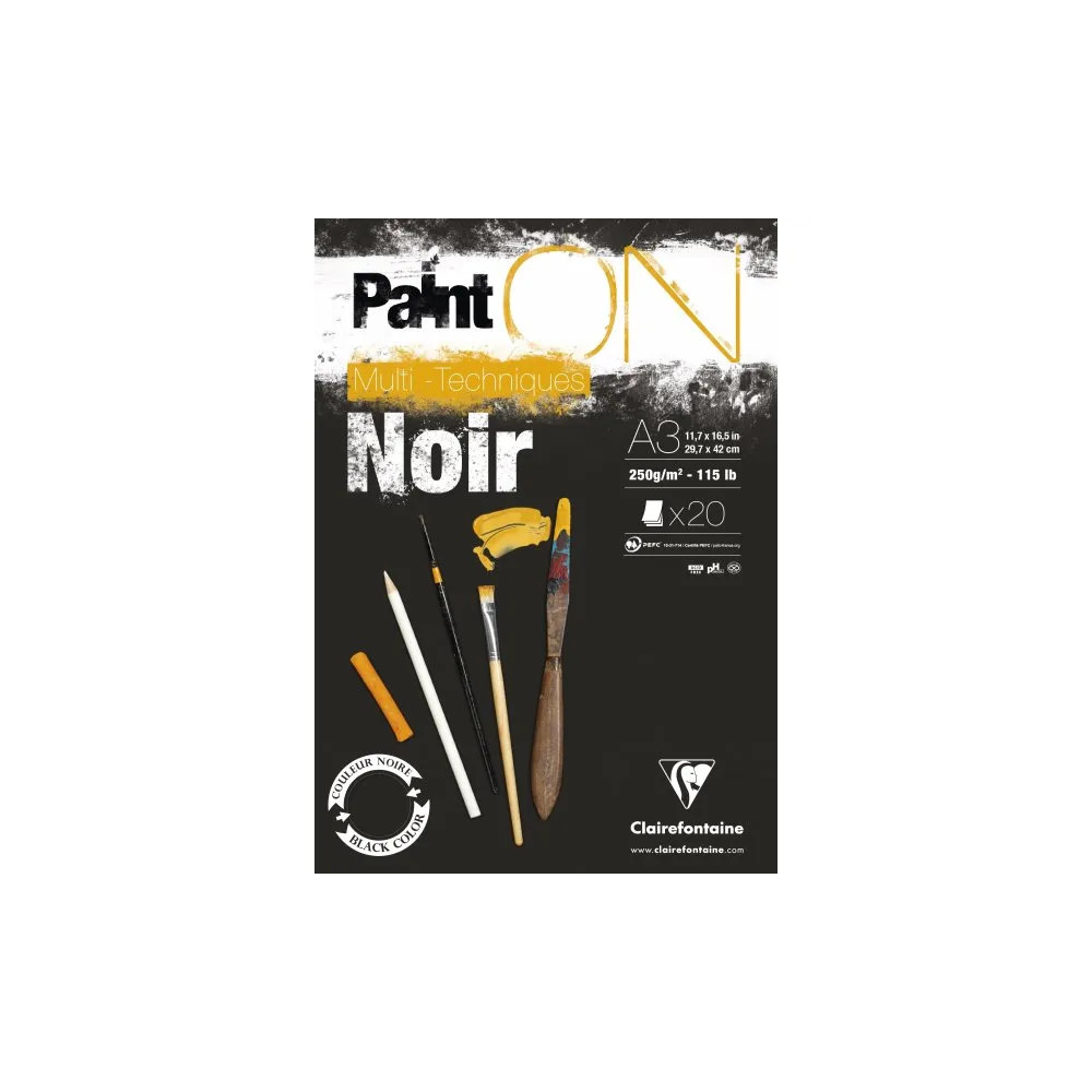Produktbild för Paint-On block A3 250 g 20 ark svart papper, multi teknik, t...