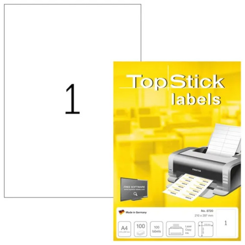 Topstick Etiketter TopStick 210x297 mm (A4) hvid