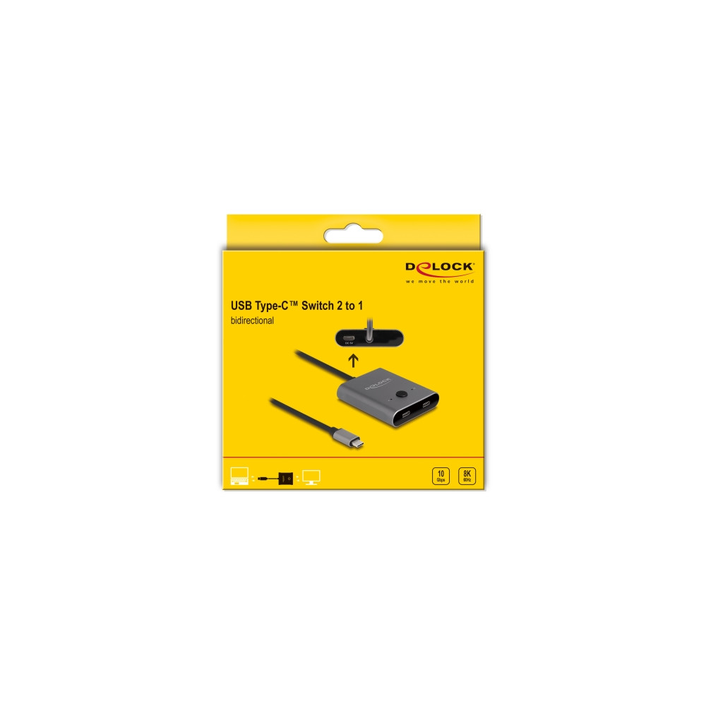 Produktbild för Delock Switch 2 to 1 - hubb - bi-directional, 8K, 10 Gbps - 2 portar