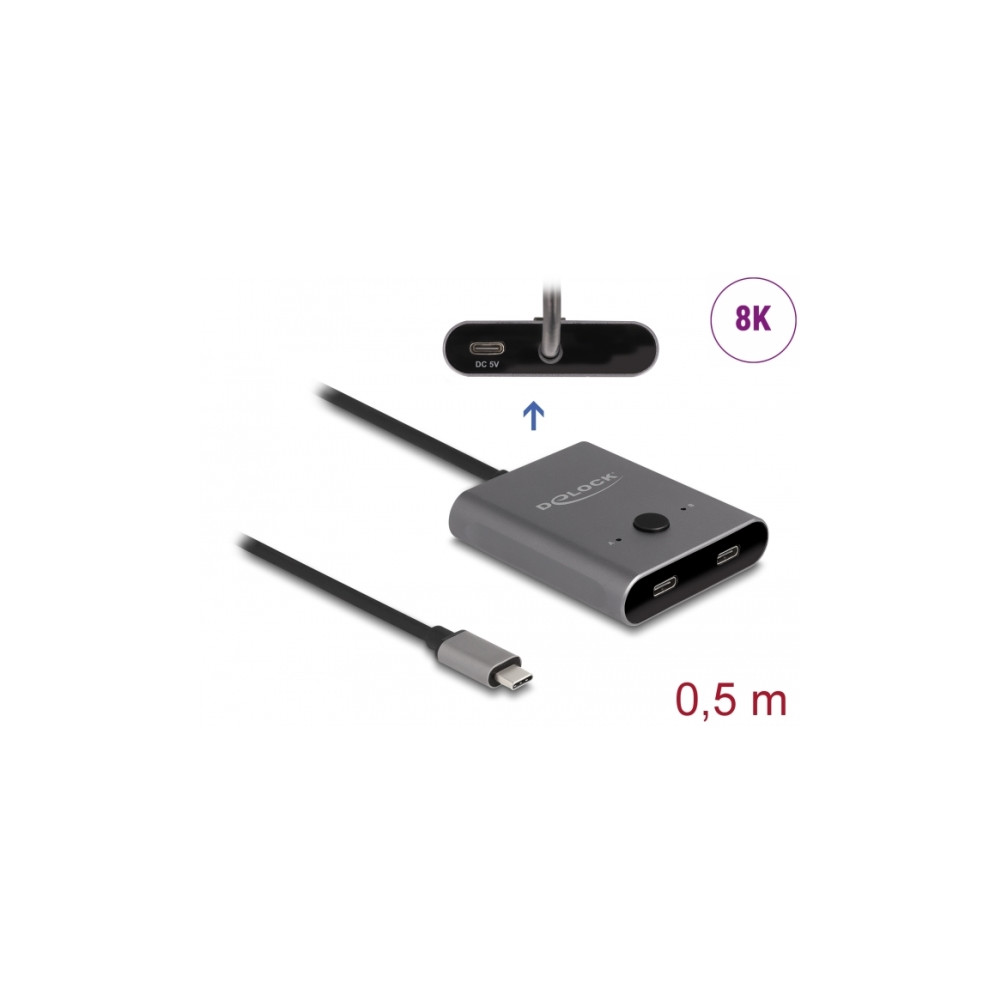 Produktbild för Delock Switch 2 to 1 - hubb - bi-directional, 8K, 10 Gbps - 2 portar