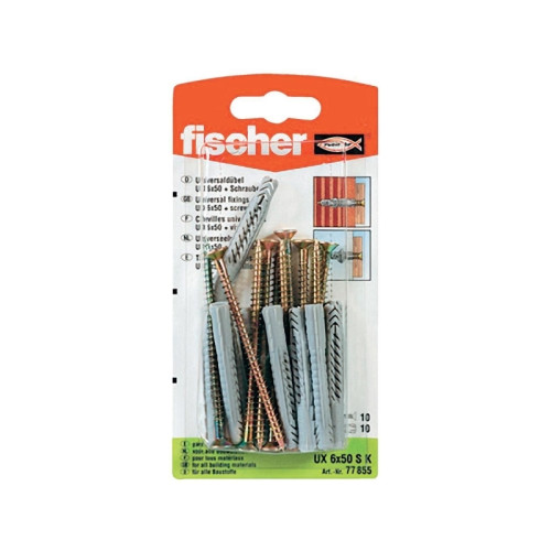 Fischer Fischer UX 6 x 50 S, Kit med skruv och väggplugg, Betong, Gr...