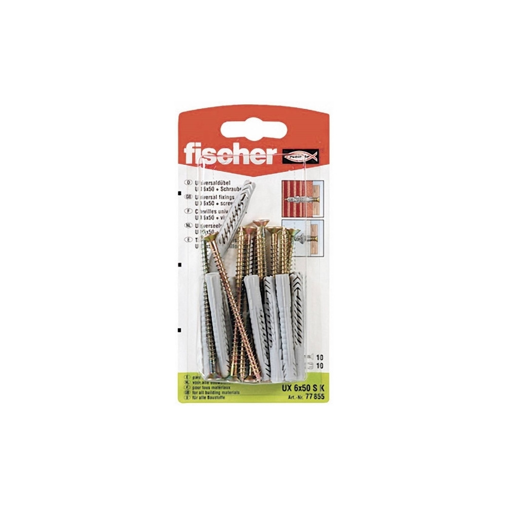 Produktbild för Fischer UX 6 x 50 S, Kit med skruv och väggplugg, Betong, Gr...