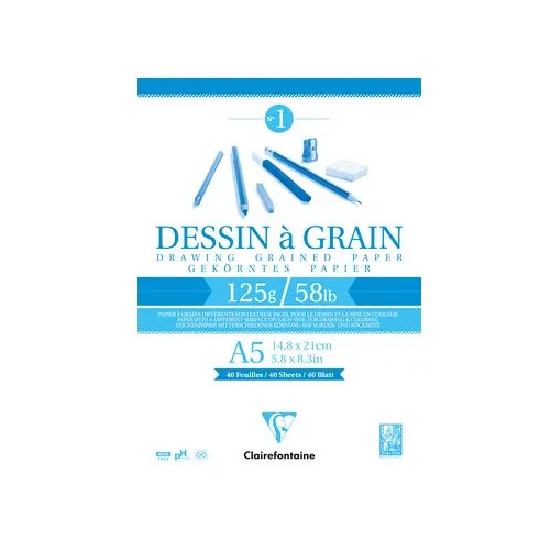 Clairefontaine Clairefontaine skissblock A5 – 40 ark, vitt skisspapper, 125...
