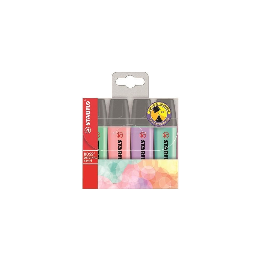 Produktbild för Highlighter Stabilo Boss® Original Pastel med 4 stk. ass. fa...