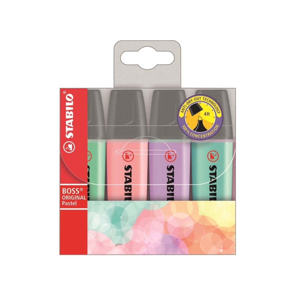 Produktbild för Highlighter Stabilo Boss® Original Pastel med 4 stk. ass. fa...