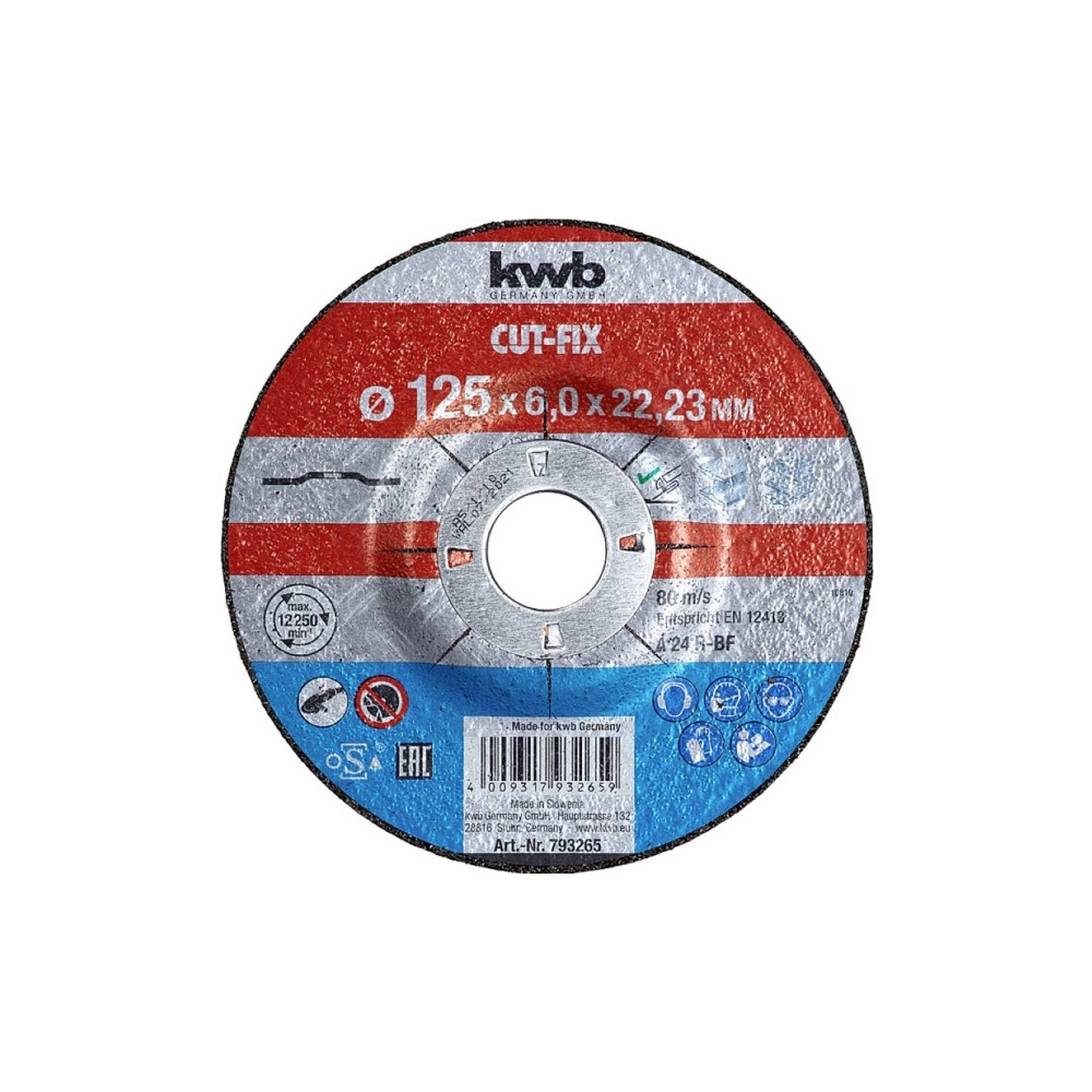 Produktbild för kwb CUT-FIX, Slipskiva, Metall, 2,2 cm, 12,5 cm, 6 mm, 80 m/...