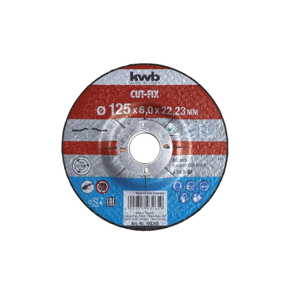 Produktbild för kwb CUT-FIX, Slipskiva, Metall, 2,2 cm, 12,5 cm, 6 mm, 80 m/...
