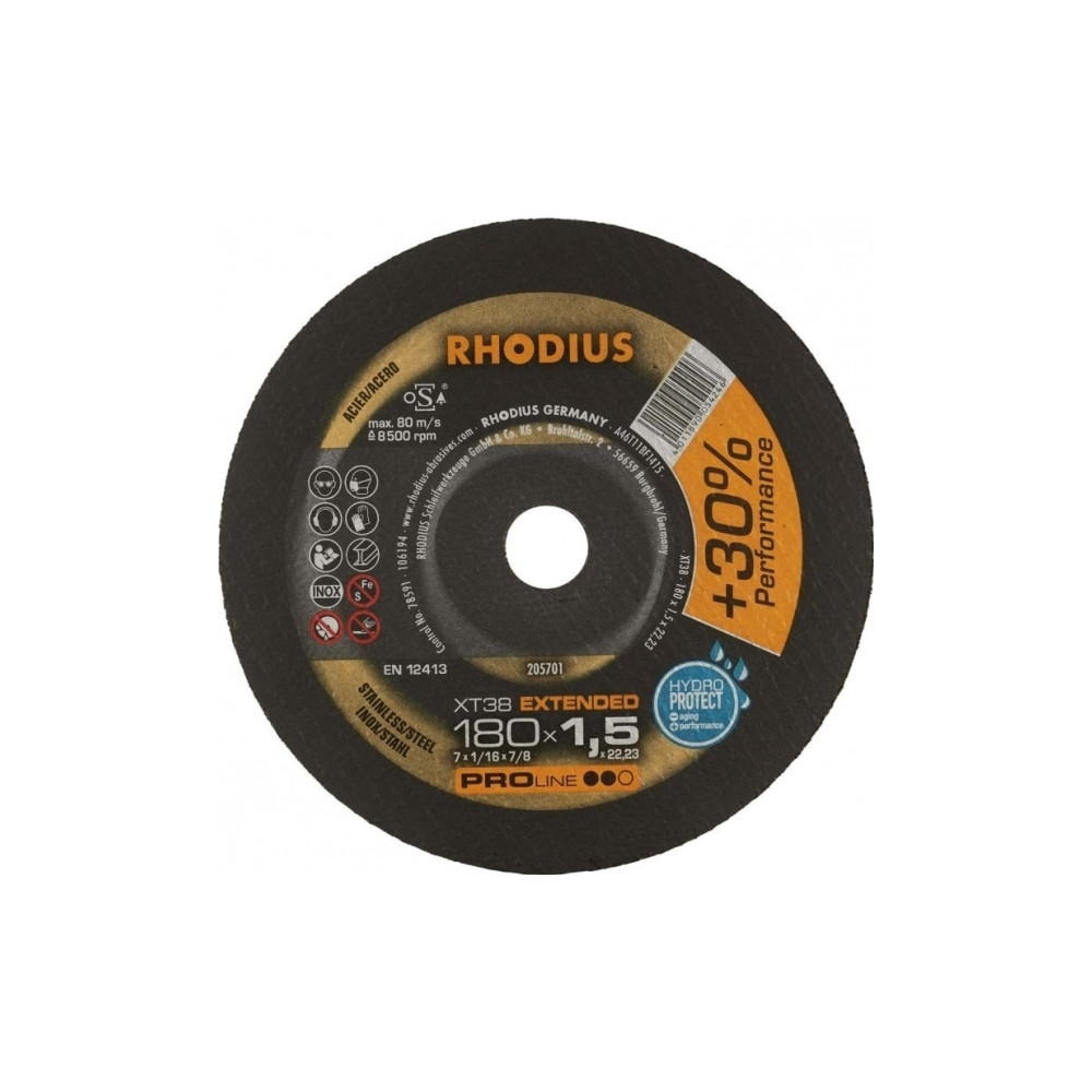 Produktbild för Rhodius XT38 205701 Skärskiva rak 180 mm 22,23 mm 1 st Rostf...