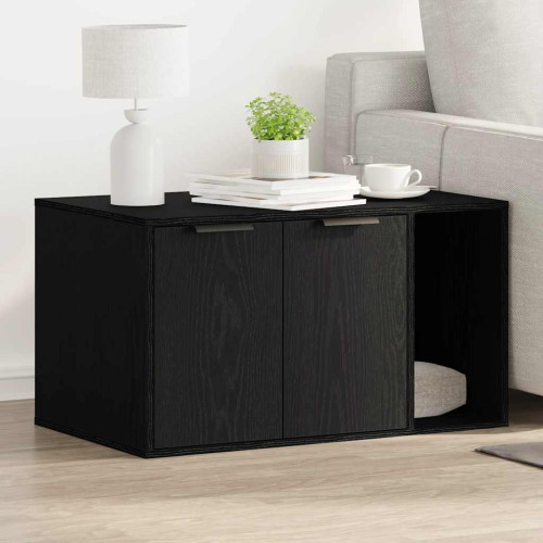 vidaXL Kattlåda svart ek 80x50x45 cm konstruerat trä