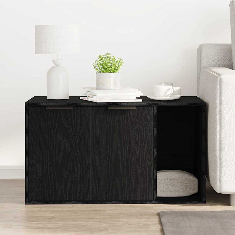 Produktbild för Kattlåda svart ek 80x50x45 cm konstruerat trä