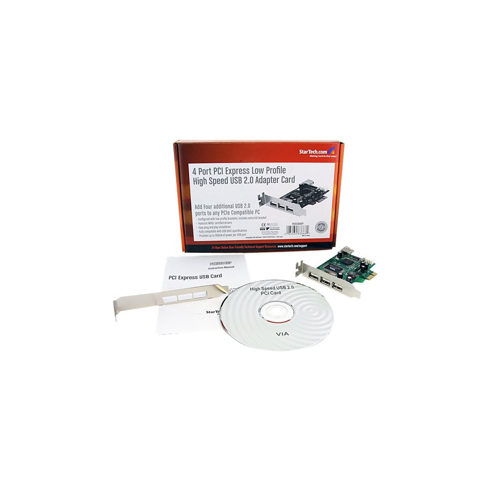 Produktbild för StarTech.com 4 Port PCI Express Low Profile High Speed USB Card - PCIe USB 2.0 Card - PCI-E USB 2.0 Card (PEXUSB4DP) - USB-adapter - PCI Express x1 - 4 portar
