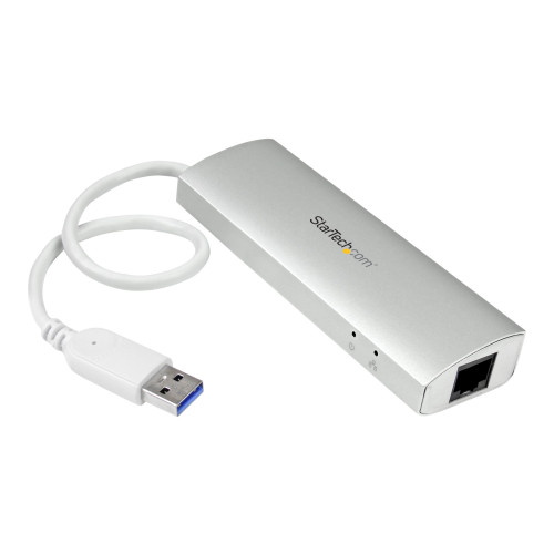 StarTech.com Startech Bärbar USB 3.0-hubb med 3 portar plus Gigabit Ethernet - inbyggd kabel - hubb - 3 portar