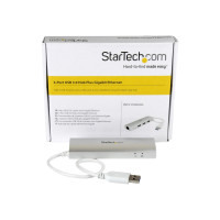 Produktbild för Startech Bärbar USB 3.0-hubb med 3 portar plus Gigabit Ethernet - inbyggd kabel - hubb - 3 portar