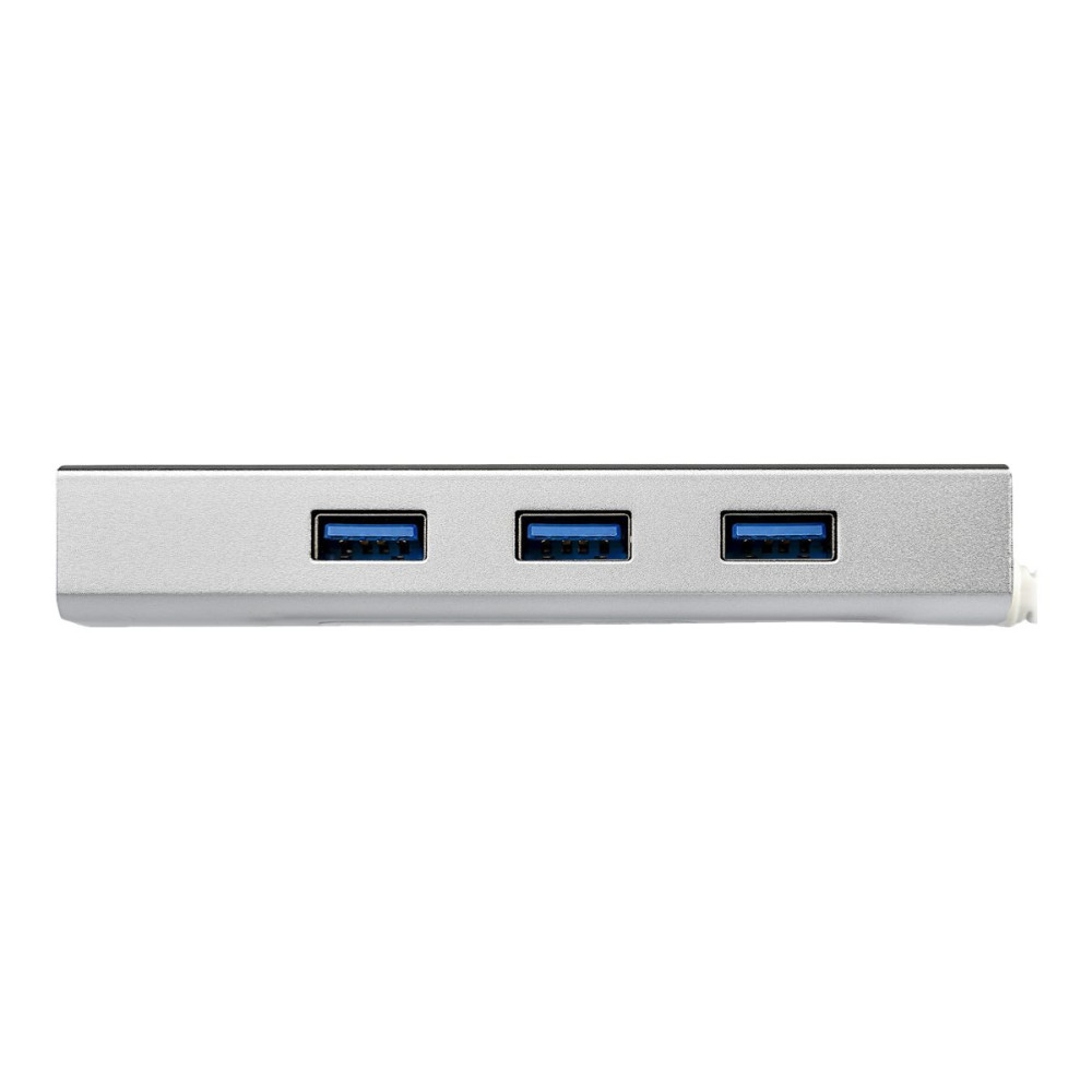Produktbild för Startech Bärbar USB 3.0-hubb med 3 portar plus Gigabit Ethernet - inbyggd kabel - hubb - 3 portar