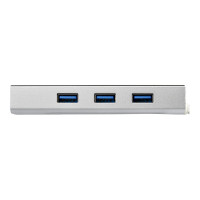 Produktbild för Startech Bärbar USB 3.0-hubb med 3 portar plus Gigabit Ethernet - inbyggd kabel - hubb - 3 portar