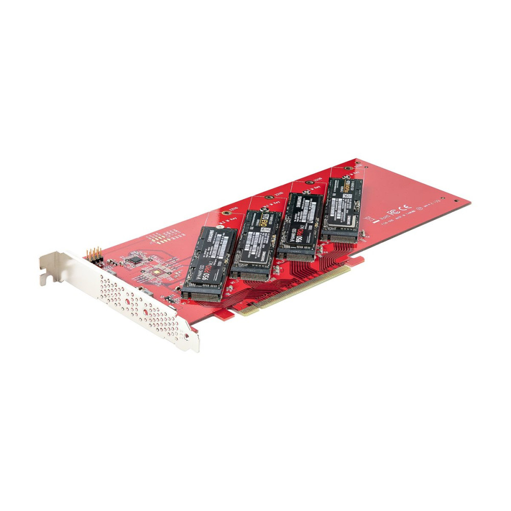 Produktbild för StarTech.com Quad M.2 PCIe Adapter Card, x16 Quad NVMe or AHCI M.2 SSD to PCI Express 4.0, Up to 7.8GBps/Drive, For 2242/2260/2280/22110mm PCIe M-Key M2 SSDs, Bifurcation Required - PC/Linux Compatible (QUAD-M2-PCIE-CARD-B) - gränssnittsadapter - M.2 Card