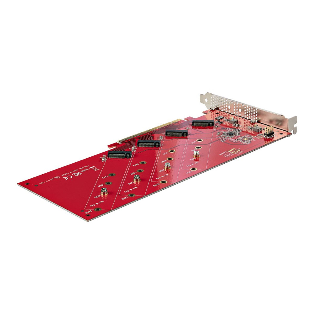 Produktbild för StarTech.com Quad M.2 PCIe Adapter Card, x16 Quad NVMe or AHCI M.2 SSD to PCI Express 4.0, Up to 7.8GBps/Drive, For 2242/2260/2280/22110mm PCIe M-Key M2 SSDs, Bifurcation Required - PC/Linux Compatible (QUAD-M2-PCIE-CARD-B) - gränssnittsadapter - M.2 Card