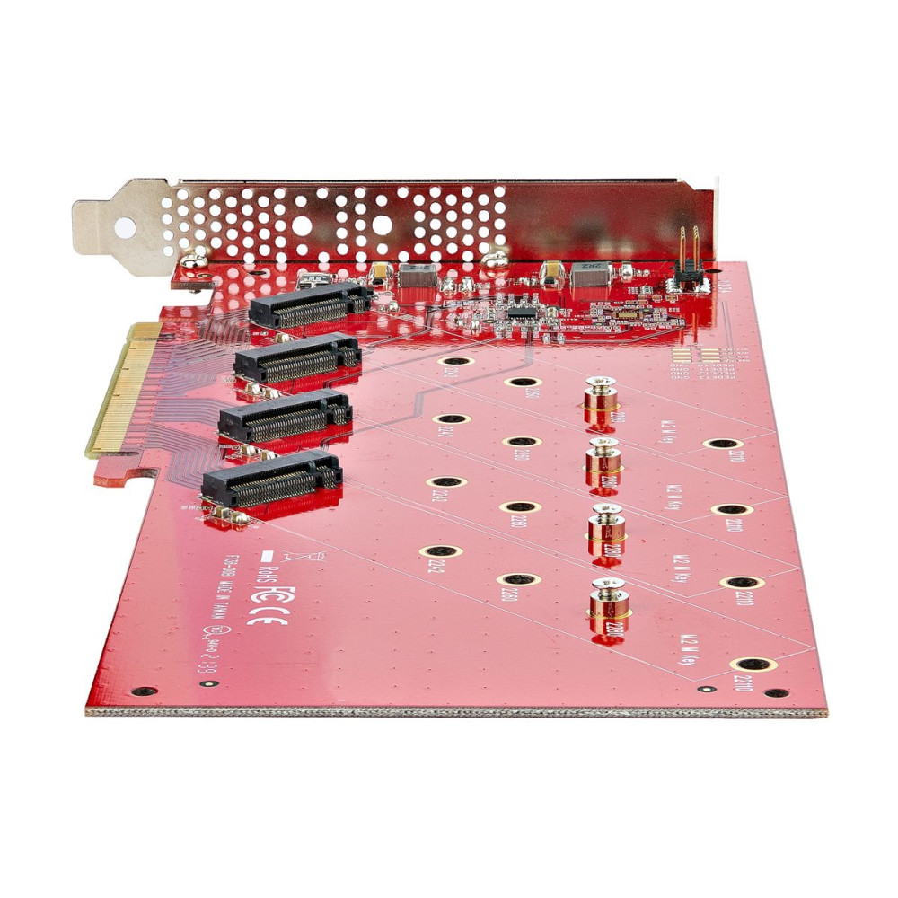 Produktbild för StarTech.com Quad M.2 PCIe Adapter Card, x16 Quad NVMe or AHCI M.2 SSD to PCI Express 4.0, Up to 7.8GBps/Drive, For 2242/2260/2280/22110mm PCIe M-Key M2 SSDs, Bifurcation Required - PC/Linux Compatible (QUAD-M2-PCIE-CARD-B) - gränssnittsadapter - M.2 Card