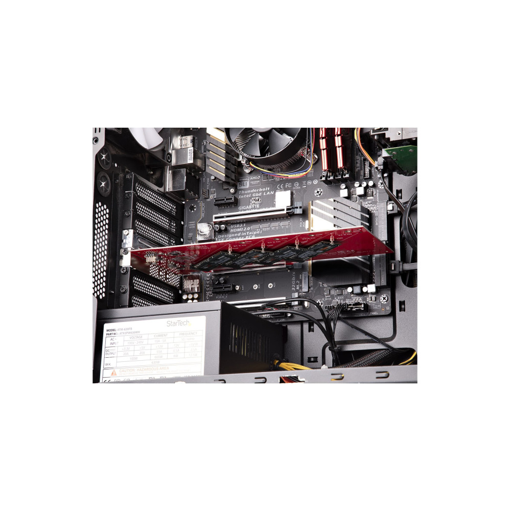 Produktbild för StarTech.com Quad M.2 PCIe Adapter Card, x16 Quad NVMe or AHCI M.2 SSD to PCI Express 4.0, Up to 7.8GBps/Drive, For 2242/2260/2280/22110mm PCIe M-Key M2 SSDs, Bifurcation Required - PC/Linux Compatible (QUAD-M2-PCIE-CARD-B) - gränssnittsadapter - M.2 Card
