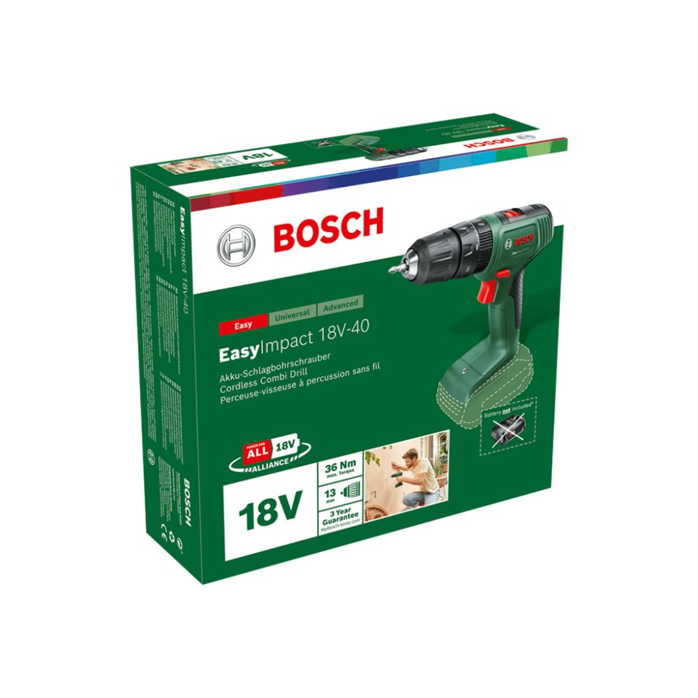 Produktbild för Bosch EasyImpact 18V-40 - slagborr/skruvdragare - sladdlös - 2 hastigheter laddare medföljer