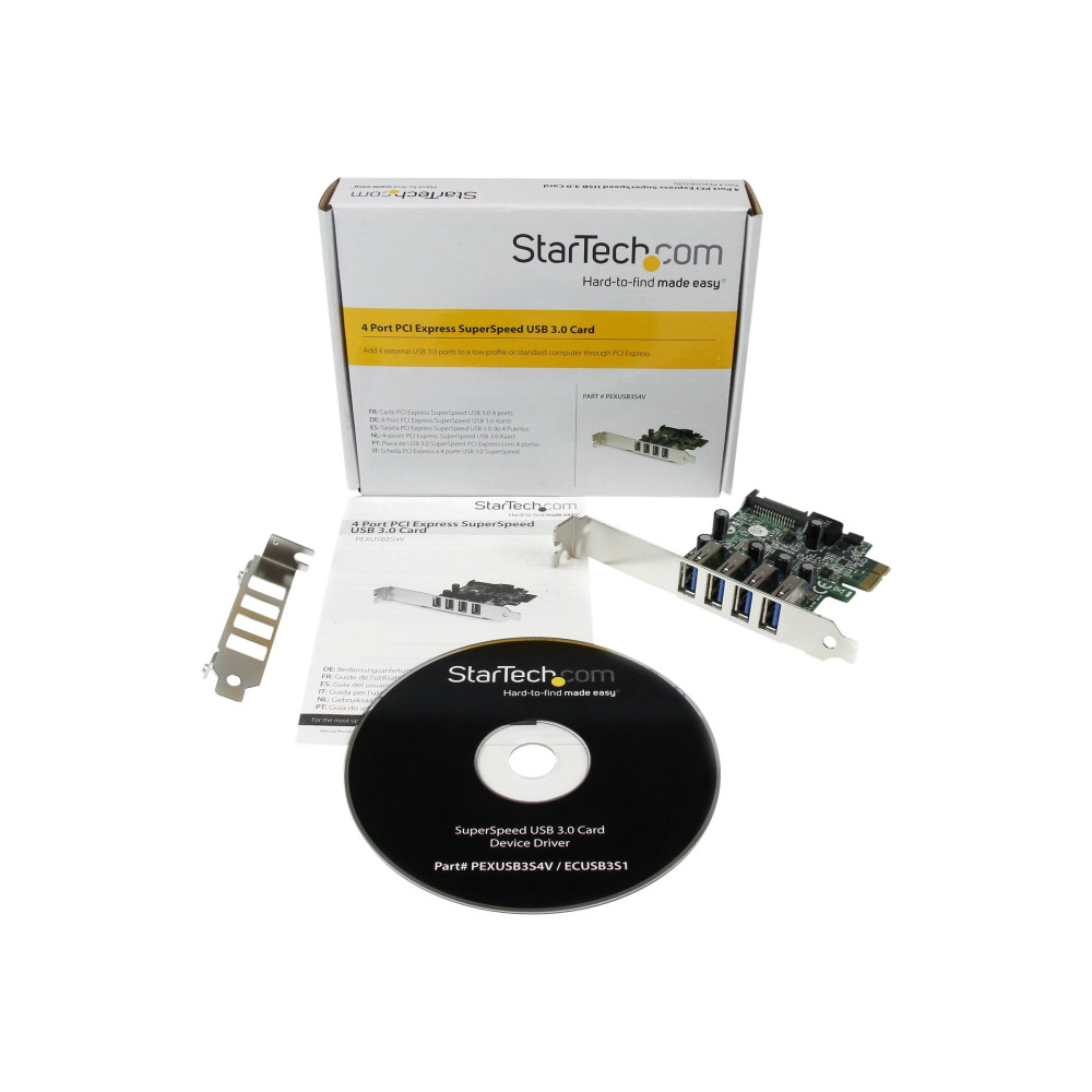 Produktbild för Startech PCI Express PCIe SuperSpeed USB 3.0-kontrollerkortadapter med 4 portar och UASP - SATA-ström - USB-adapter - PCI Express x1 - USB 3.0 x 4