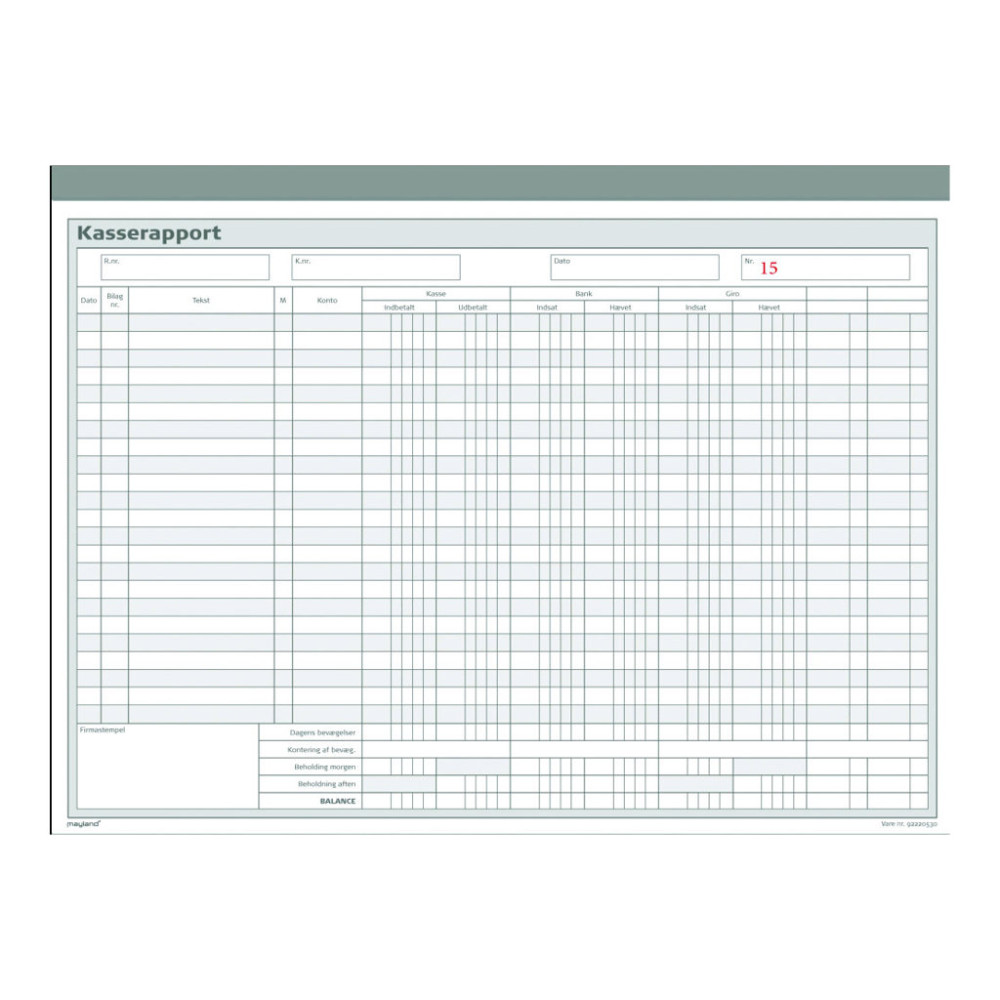 Produktbild för Mayland - kassarapport - 50 ark - 300 x 210 mm - Kopia