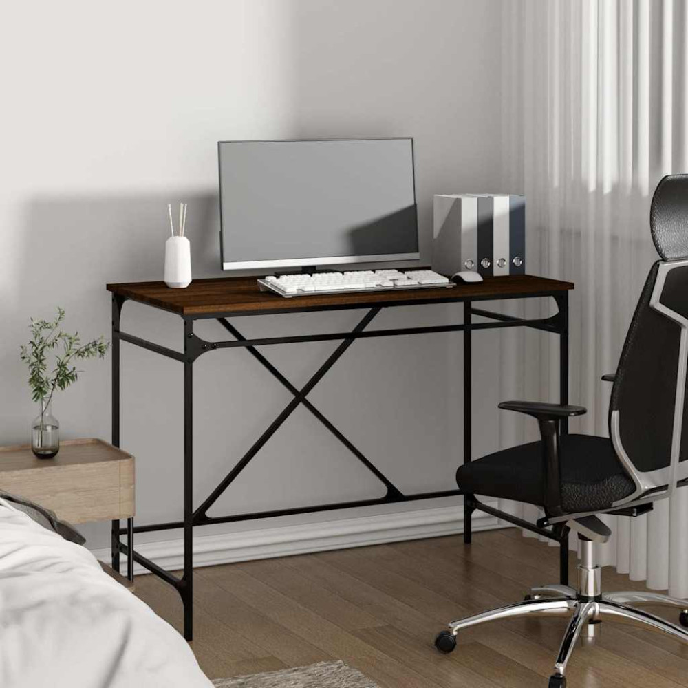 Produktbild för Skrivbord brun ek 100x50x75 cm konstruerat trä och järn
