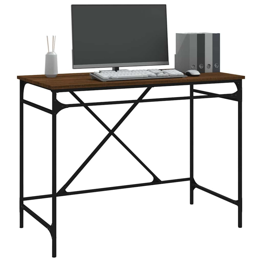 Produktbild för Skrivbord brun ek 100x50x75 cm konstruerat trä och järn