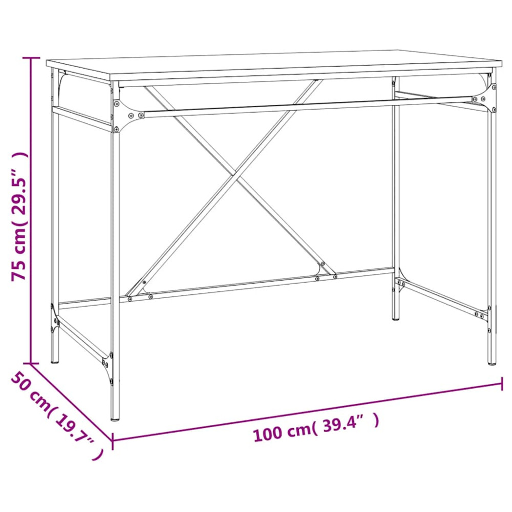 Produktbild för Skrivbord brun ek 100x50x75 cm konstruerat trä och järn
