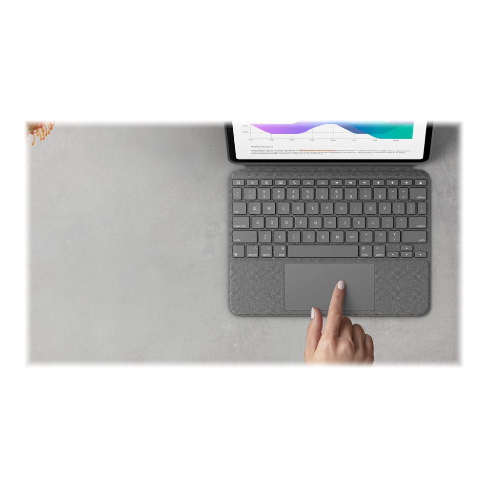 Produktbild för Logitech Combo Touch - tangentbord och foliefodral - med pekdyna - QWERTY - hela norden - oxford-grå Inmatningsenhet