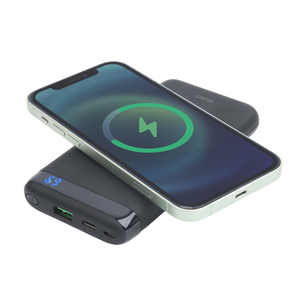 Produktbild för DELTACO trådlös powerbank - med magnet - Li-pol - USB-C, USB - 20 Watt