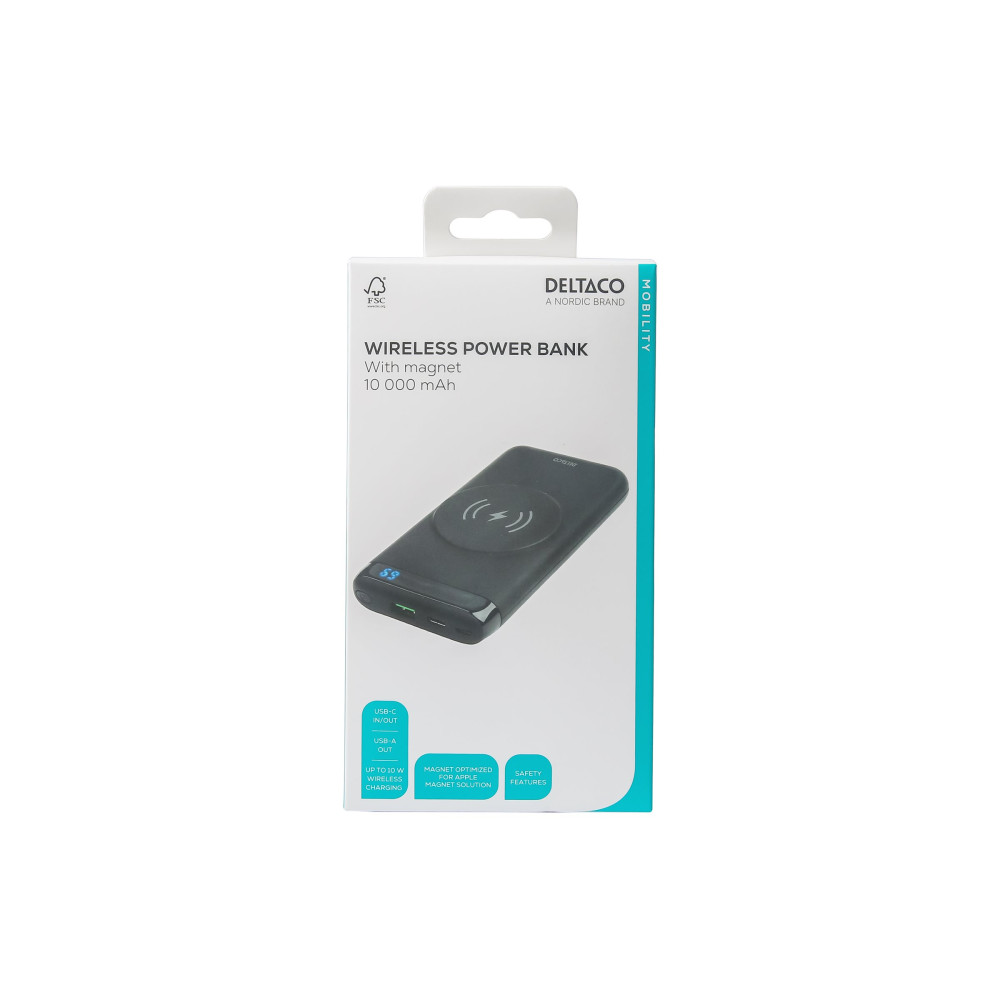 Produktbild för DELTACO trådlös powerbank - med magnet - Li-pol - USB-C, USB - 20 Watt