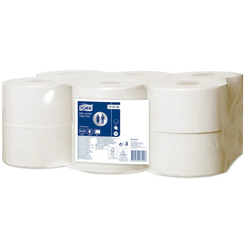 TORK Tork Advanced T2 Mini Jumbo - toalettpapper - 850 ark - rulle - 170 m - vit med lövtryck