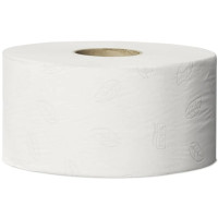 Produktbild för Tork Advanced T2 Mini Jumbo - toalettpapper - 850 ark - rulle - 170 m - vit med lövtryck